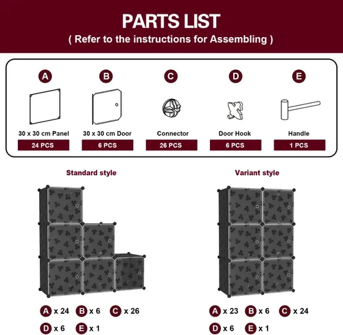 Miniatura 7 de C&AHOME Organizador de almacenamiento en cubos con puertas, estantes de 6 cubos, estantería modular de plástico DIY, estantería de almacenamiento