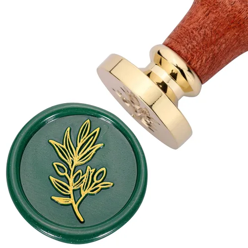 Miniatura 2 de Yoption Sello de cera de rama de olivo, cabeza de latón vintage, sello de cera de sellado de empuñadura de madera para boda, Navidad, fiesta