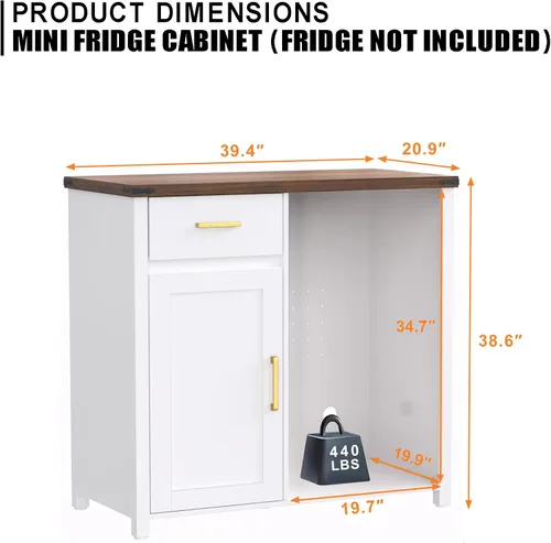 Miniatura 6 de GDLF Barra de café con espacio para mini nevera, soporte de gabinete para mini nevera, gabinete para licores y vinos para dormitorio, cocina u Blanco
