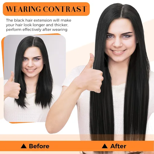 Miniatura 4 de Jexine 14 extensiones de cabello con clip de 24 pulgadas, extensiones de cabello largo y lacio, 9.17 oz, extensiones de cabello sintético suave