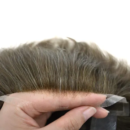 Miniatura 36 de Sistema de repuesto de cabello humano europeo con encaje frontal suizo para hombre, tupé para hombre, pieza de cabello, nudo blanqueado, línea #17