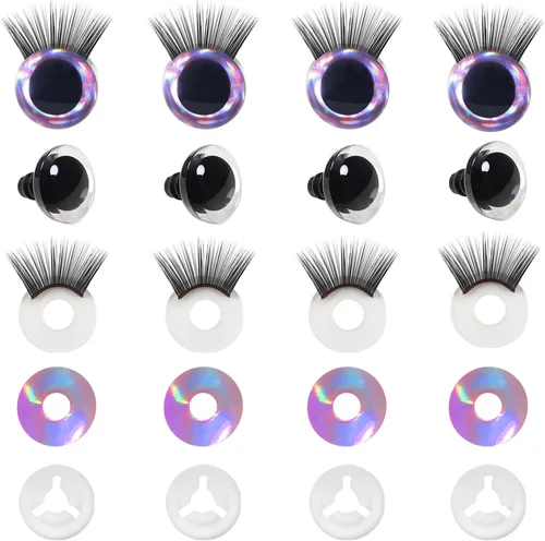 Miniatura 8 de TOAOB - 4 juegos de ojos de seguridad de 0.98 pulgadas con purpurina y arandelas y pestañas para Amigurumis de plástico plateado para manualidades