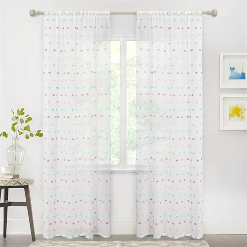 Miniatura 6 de MYSKY HOME Cortinas con pompones de arcoíris para sala de estar, filtrado de luz, cortinas de dormitorio de 84 pulgadas de largo para guardería