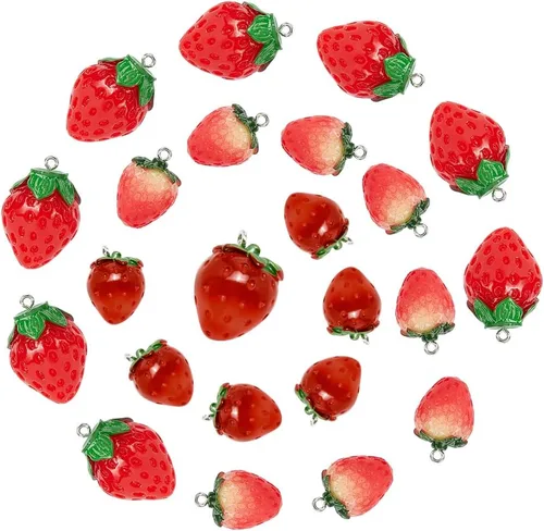 Miniatura 6 de SUNNYCLUE 1 caja de 22 piezas de 11 estilos de resina de Acción de Gracias, dijes de frutas de sandía, fresa, plátano, imitación de alimentos