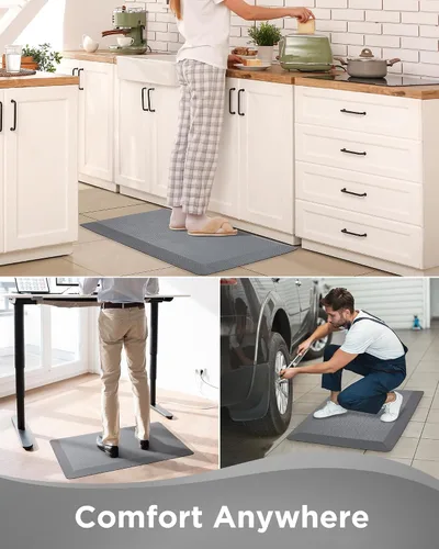 Miniatura 9 de Ophanie Tapetes de cocina para piso, alfombras de cocina, 20 x 32 pulgadas, antifatiga, tapete acolchado de pie, impermeable, cómodo tapete Gris