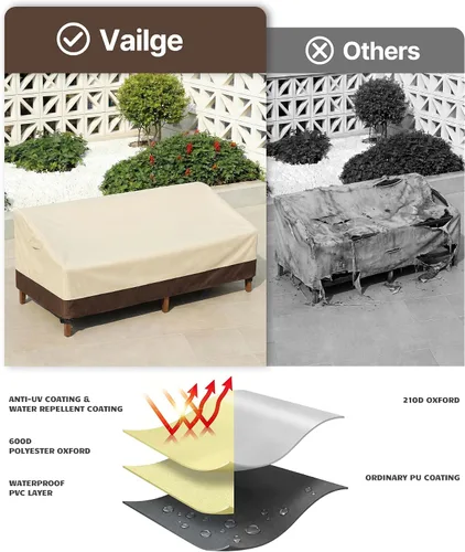 Miniatura 5 de Vailge Funda para Sofá de Patio de Servicio Pesado, 100% Impermeable Funda para Sofá de Exterior de 3 Plazas, Fundas para Muebles de Jardín y Patio