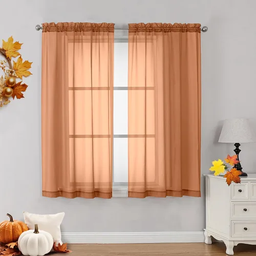 Miniatura 169 de OVZME - Cortinas traslúcidas blancas de 45 pulgadas de largo, 2 paneles, cortinas de gasa con bolsillo para barra para ventanas pequeñas, cada una