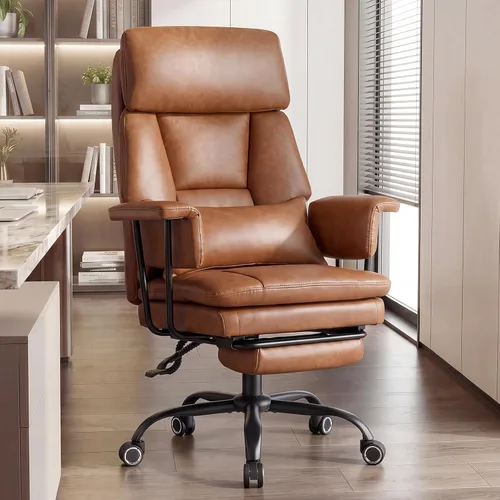 Miniatura 15 de Furniliving Silla de oficina grande y alta con reposapiés, silla de oficina ejecutiva de piel sintética con respaldo alto y soporte lumbar