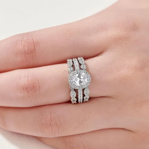 Miniatura 7 de Newshe Jewellery - Juego de anillo de compromiso, enchapados en plata 925, CZ blanco, tamaños 5-10