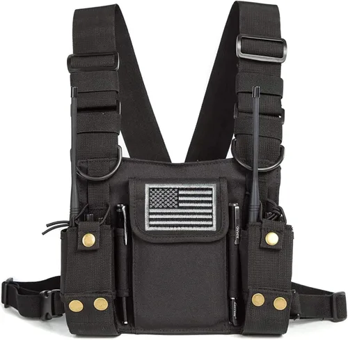 Funda de hombro de radio para arnés de pecho, chaleco para radio bidireccional, bolsa frontal para walkie talkie con bolsas frontales para Kenwood