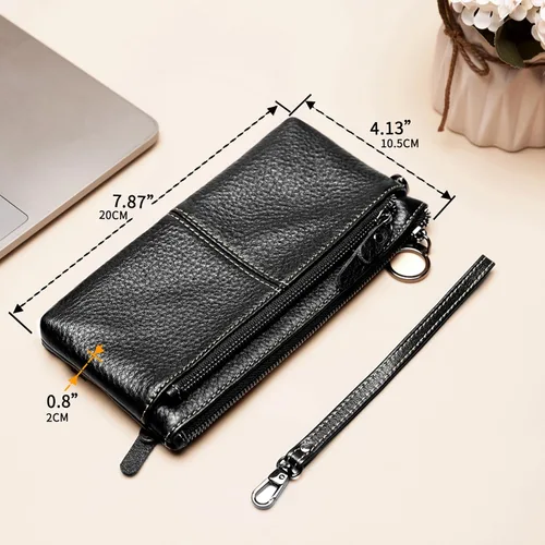 Miniatura 2 de cartera para mujer, Negro-3, Bolso grande para mujer, correa de muñeca para teléfono celular