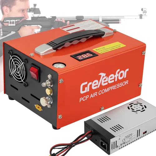 Miniatura 8 de Compresor de aire PCP, 4500 PSI / 30 MPa, auto de doble potencia 12 V CC o hogar 110 V/220 V CA, mango retráctil, sin agua/aceite