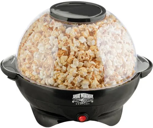 Máquina eléctrica de palomitas de maíz de 800 W, capacidad de 6 cuartos de galón, agitador integrado y cuenco para servir (negro)