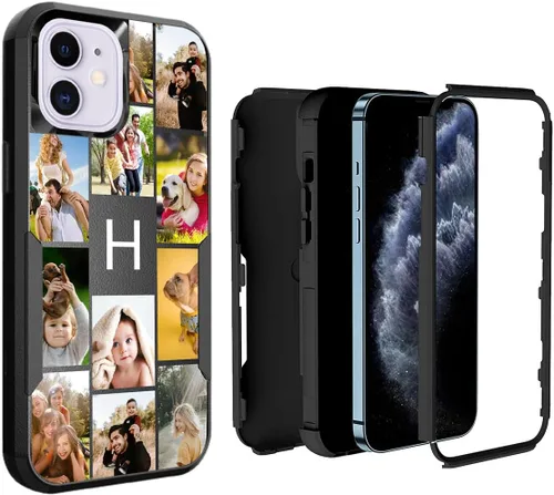 Funda de fotos personalizada para iPhone 11 Apple Phone Plaid Collage - Imagen personalizada para hacer fotos en 3 híbridos gruesos resistentes