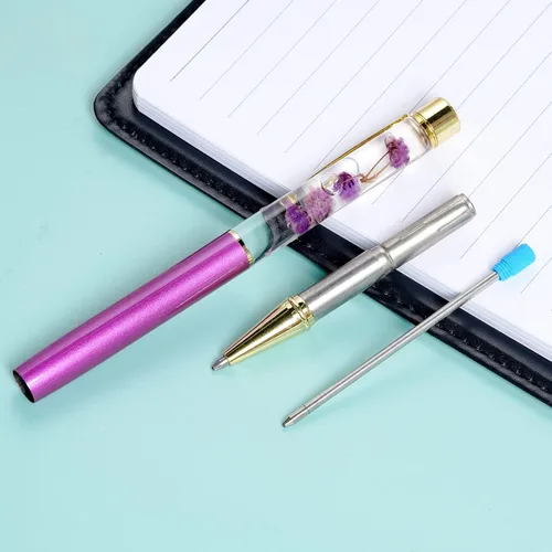 Miniatura 4 de 10 bolígrafos líquidos florales de metal rosa con 10 repuestos adicionales, tinta azul, bolígrafos de colores, bolígrafos recargables, suministros