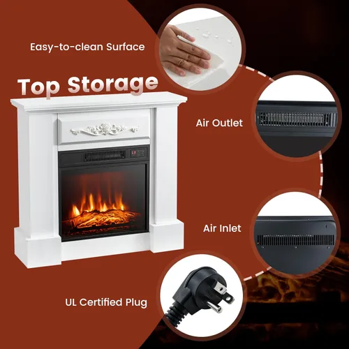 Miniatura 8 de SIMOE Chimenea eléctrica de 32 pulgadas, chimenea eléctrica independiente para interiores con control remoto, llama realista, termostato y Blanco