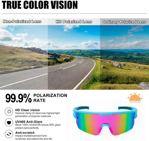 Miniatura 5 de AVV Gafas de sol de béisbol polarizadas UV400 para hombres, mujeres y jóvenes, gafas de sol para correr, deportes, pesca y bicicleta Lente azul