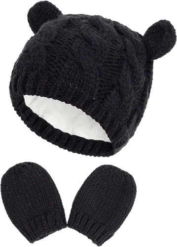 RAOEXI Conjunto de gorro y mitones unisex para bebé y niño pequeño, gorro de punto grueso y cálido de invierno con guantes para bebés, niños y niñas