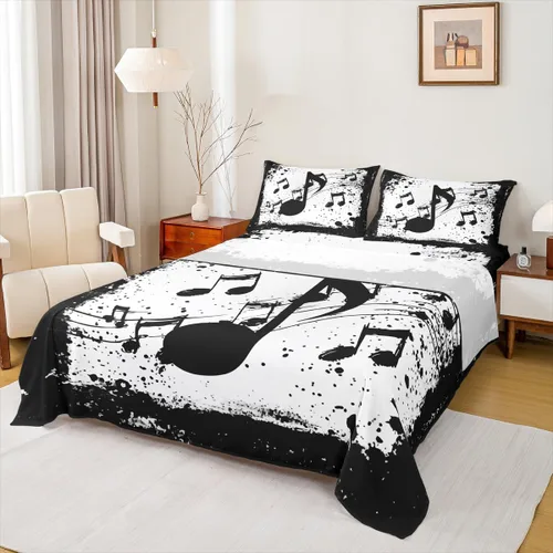 Miniatura 28 de Erosebridal Juego de sábanas con temática musical de música rock, tamaño Queen, juego de sábanas con estampado de notas musicales, juego de sábanas