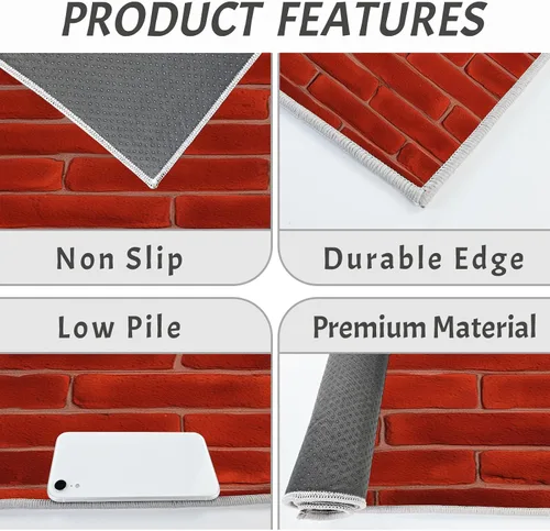 Miniatura 5 de Deep Red Kitchen Rugs, Farmhouse-Style Brick Wall Non Skid Washable Comfort Mats for Floor, Anti Fatigue Kitchen Cushioned Runner Rug Retro