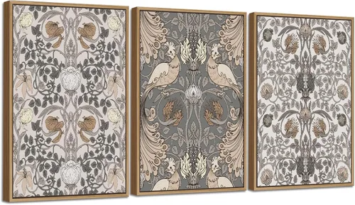Miniatura 7 de Arte de Pared Grande con Marco Retro - Marco Flotante Natural con Flores Vintage, Lienzo con Pinturas de William Morris, Cuadros, Impresiones