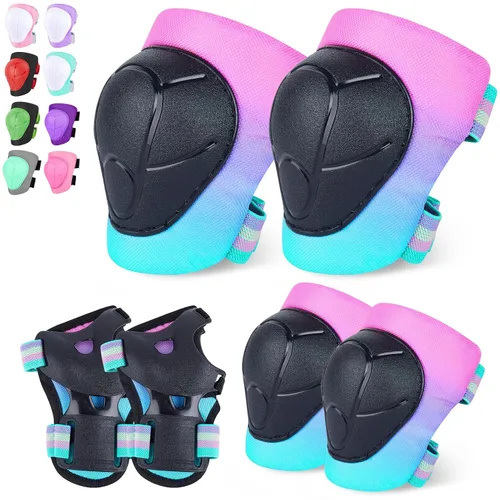 Miniatura 14 de FIODAY - Juego de rodilleras, coderas y muñequeras ajustables para niños, para niñas y niños, para patinaje en línea, ciclismo, scooter y Rosa
