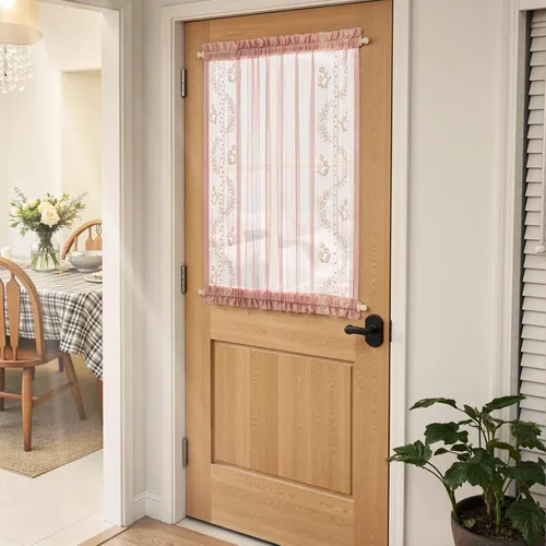 Miniatura 2 de jinchan Cortina de puerta francesa semitransparente con lazos de amarre, cortina de privacidad de gasa bordada floral para puerta de patio, armario