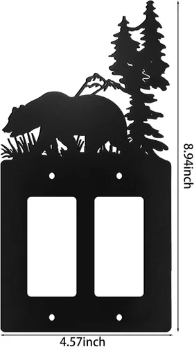 Miniatura 6 de Cubierta de Interruptor de Luz de Oso de Metal Alce Árbol Montaña Alce Placa de Interruptor de Luz Negra Cubierta de Enchufe de Bosque Interruptor