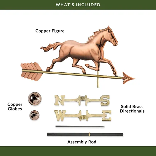 Miniatura 6 de Good Directions Veleta de caballo trotante de cobre pulido, acento decorativo en la azotea para graneros, hogares, cobertizos y cúpulas, duradero