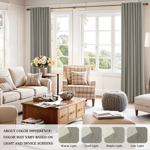 Miniatura 7 de RYB HOME Cortinas de terciopelo 100% opacas para sala de estar, cortinas de guardería con bloqueo de luz, 2 paneles, cortinas de ventana con Beige