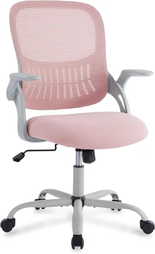 Miniatura 8 de Silla ergonómica de escritorio para oficina, silla de trabajo de malla cómoda para computadora con reposabrazos abatibles y soporte lumbar Rosa