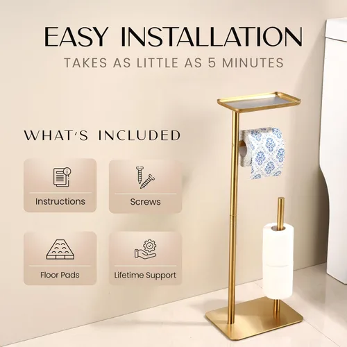 Miniatura 4 de Day Moon™ Soporte de Papel Higiénico Dorado Soporte de Papel Higiénico Independiente con Almacenamiento - Soporte de Papel Higiénico y Porta