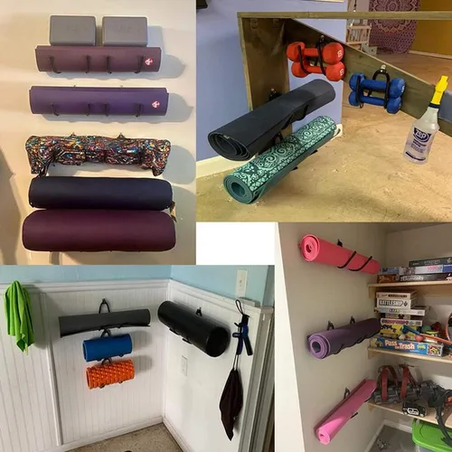 Miniatura 7 de Rodillo de espuma para esterilla de yoga y ganchos para toallero, estante de almacenamiento para colgar correa de yoga y bandas de resistencia en tu