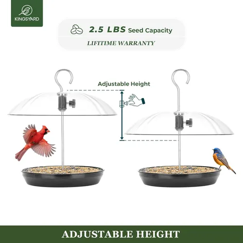 Miniatura 3 de Comedero para pájaros Kingsyard ajustable con plataforma para colgar al aire libre, comedero de bandeja de metal con parte superior abombada, atrae