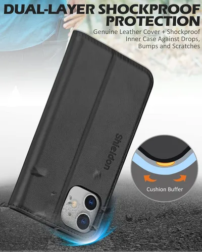 Miniatura 6 de SHIELDON Funda para iPhone 12/12 Pro 5G, Funda Tipo Billetera de Piel Auténtica con Bloqueo RFID Magnético, Soporte para Tarjetas de Crédito