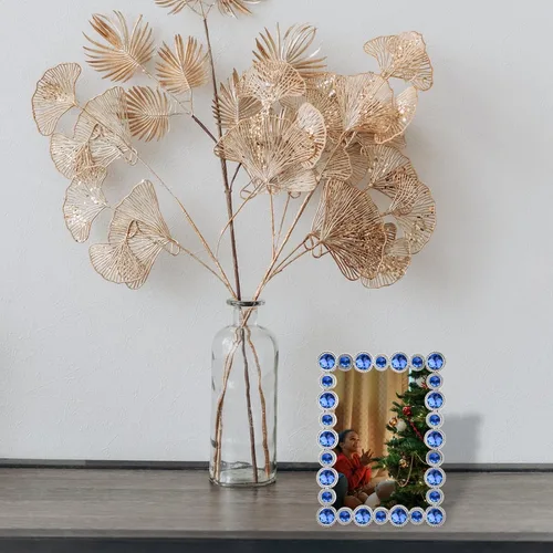 Miniatura 6 de LARAINE Marco de Fotos 4x6 con Diamantes de Imitación de Metal y Cristal de Alta Definición para Mostrar Fotografías en Mesa, Decorativo para el Azul