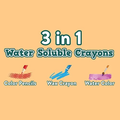 Miniatura 7 de Channie's Crayones solubles en agua 3 en 1 para niños: crayones de cera, lápices de colores y acuarela, con pincel y sacapuntas gratis, pintura