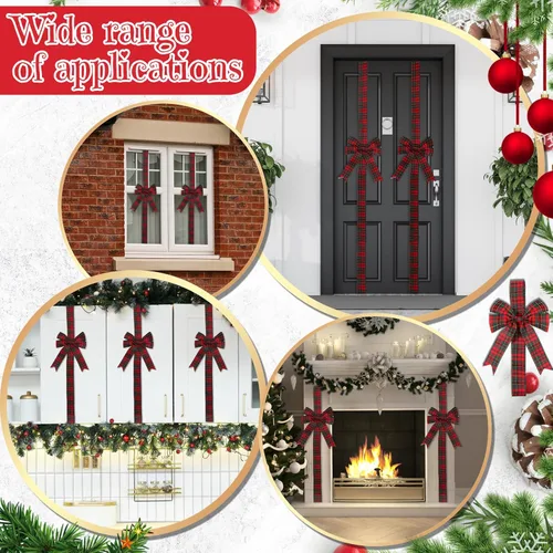 Miniatura 6 de Yinkin 16 lazos de cinta de gabinete de Navidad de 10 x 87 pulgadas, cintas y lazos de puerta a cuadros de búfalo, decoración moderna de Navidad