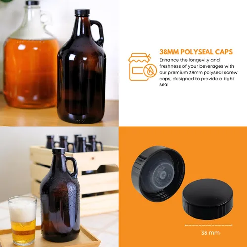 Miniatura 4 de True Fabrications - Cultivador de cerveza marrón de 1/2 galón con tapas de sello de polietileno, reutilizable, tiene protección UV (paquete de 4)