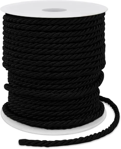 Cuerda de seda trenzada de 27 yardas, cuerda decorativa gruesa de satén negro de 0.118 pulgadas, cordón para manualidades, amarre de cortina,