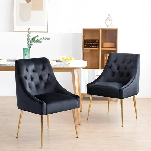 Miniatura 20 de Juego de 2 sillas de comedor modernas, sillas de mediados de siglo con cojines de 5.12 pulgadas y patas doradas, sillas de comedor tapizadas