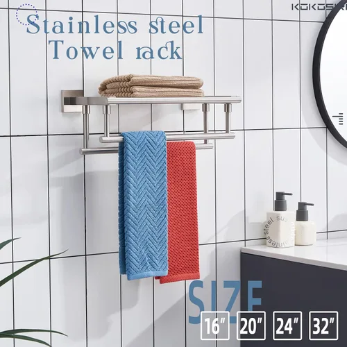 Miniatura 3 de KOKOSIRI Estante para toallas con doble barra de toallas de 16 pulgadas, toallero de baño, soporte para toallas montado en la pared de acero