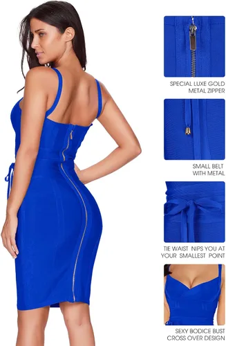 Miniatura 3 de meilun - Vestido entallado de fiesta para mujer, de rayón, con detalle de cinturón, de banda elástica