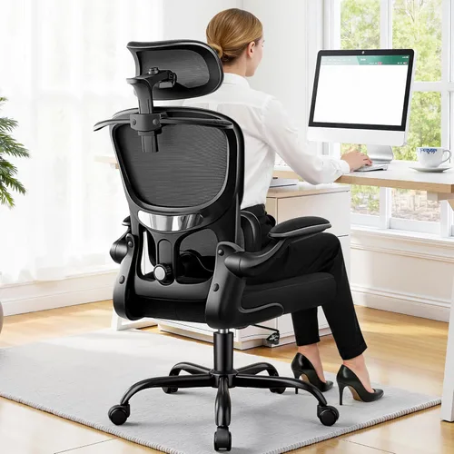 Miniatura 11 de ALLGOD Silla de oficina ergonómica, silla de escritorio de malla con soporte lumbar, silla de oficina en casa con respaldo alto con reposacabezas