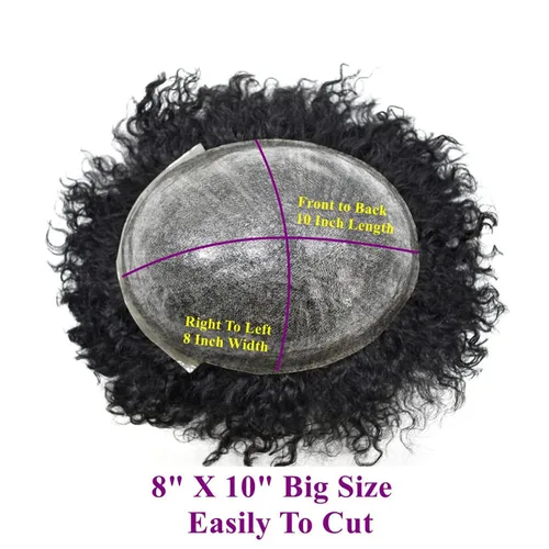 Miniatura 5 de Tupé rizado afro para hombres negros Full Poly African American Curl sistemas de cabello humano inyectado PU Coily Male Hairpieces Poly Hair