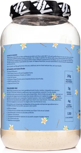 Miniatura 8 de NAKED Shake - Polvo de Proteína de Vainilla - Batido de Proteína a Base de Plantas con Aceite MCT, Sin Gluten, Sin Soja, Sin OGM ni Edulcorantes