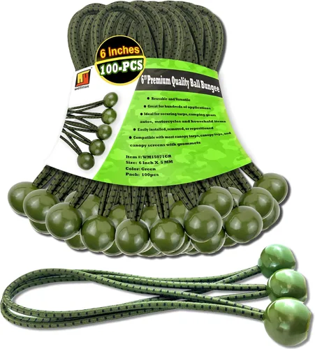 Miniatura 10 de Wellmax - Paquete de 100 cuerdas elásticas de bolas de 6 pulgadas – Resistentes, versátiles y construidas para durar, ideales para camping, amarres