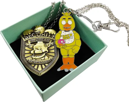 Miniatura 6 de FNAF - Insignia de seguridad de metal, collar con colgante de Freddy Fazbear, Chica, Bonnie, Freddy Cosplay, alfileres e insignias de seguridad