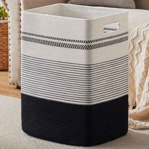 Cesta de Ropa Sucia, Cesta de Lavandería Grande de Cuerda Tejida Alta con Asas, 22" X 17" X 13", Cesta de Almacenamiento Decorativa para Ropa y