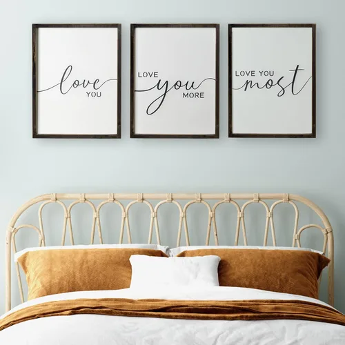 Miniatura 4 de Juego de 3 letreros con texto en inglés "I Love You More" con texto en inglés "I Love You Most Sign", decoración de pared para dormitorio y sala